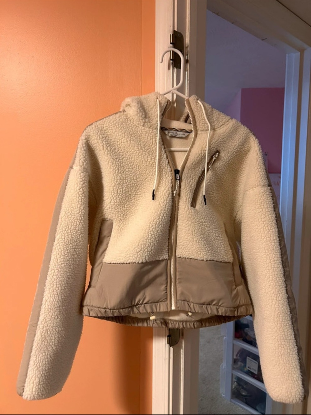 Alpine Design Cream Sherpa Jacket with Tan Panels